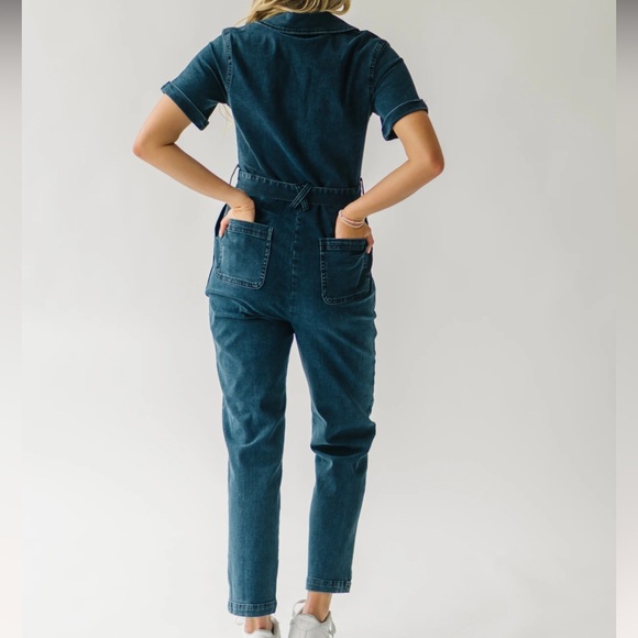 The Fleming Tie Denim Jumpsuit in Black - Picture 6 of 8